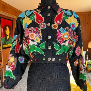 Vintage 90s Selena Q Destination Other Folk Art Embellished Cropped Jacket
